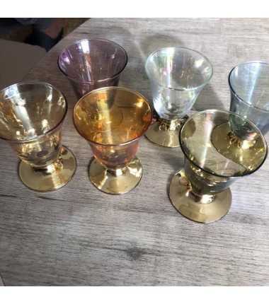 6 VERRES LIQUEURS COULEURS A PIED