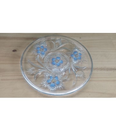 PLAT EN VERRE FLEURS BLEUES