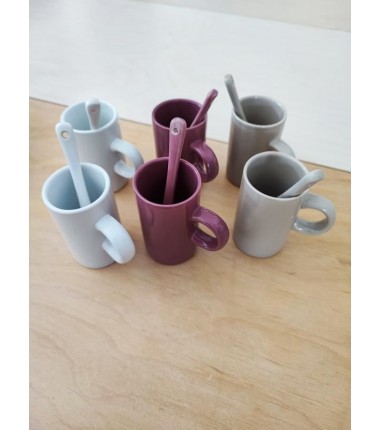 LOT  6 TASSES A CAFE ET CUILLERES 