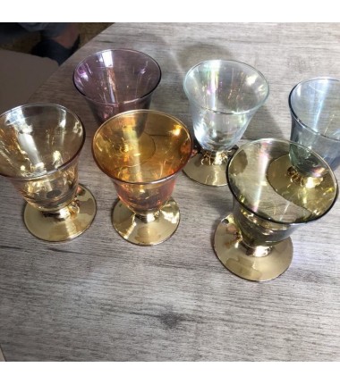 6 VERRES LIQUEURS COULEURS A PIED