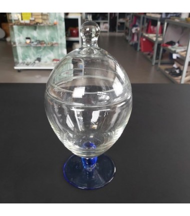 BONBONNIERE VERRE PIED BLEU 