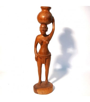 STATUETTE BOIS FEMME ET POT 